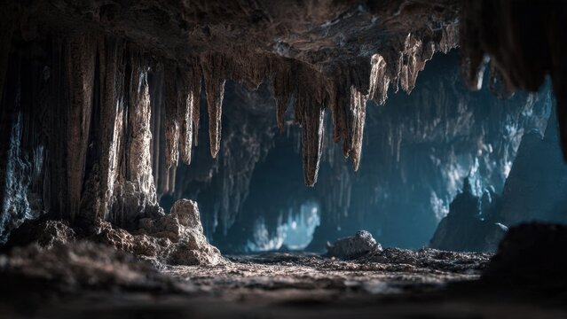 Dramatic Cave Interior with Stalactites