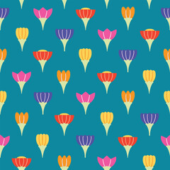 Ditsy Folk Art Tulip Seamless Pattern turquoise © siripan