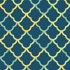 Retro Mermaid Fish Scale Geometric Background green  © siripan