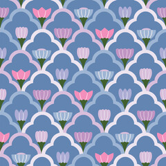 Vintage Moroccan Arch Pattern with Tulips-light blue  © siripan