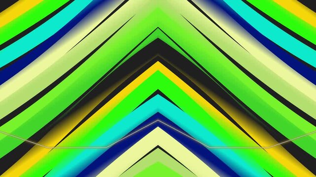 Abstract colorful chevron pattern animation with vibrant green, blue, and yellow hues, seamless loop.