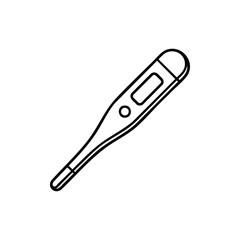 Digital thermometer black and white vector illustration medical temperature icon