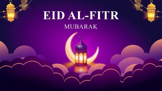 Happy Eid Al-Fitr. Happy Eid wish video with subtle and minimal design along with moon and lantern.