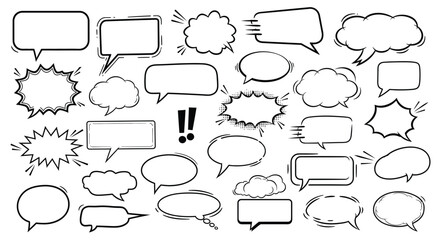 Fototapeta premium Collection of various black and white comic book speech bubbles and message shapes for design