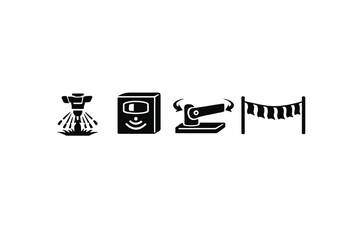 Obraz premium Industrial and Equipment Icon Set. Containing tools, machinery, equipment, technology, construction, manufacturing, safety, work.