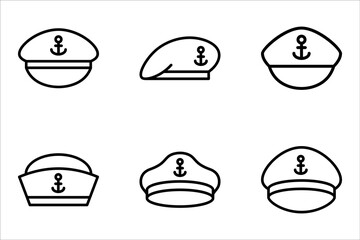 captain hat icon set. Linear vector from nautical concept. vector illutration on white background