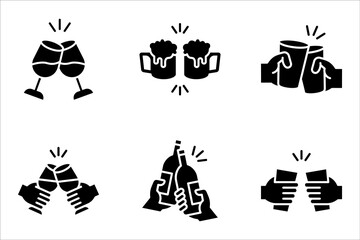 Wine toast icon set, linear style for graphic and web design. vector illutration on white background