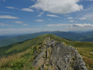 View of the meadows in the Bieszczady Mountains