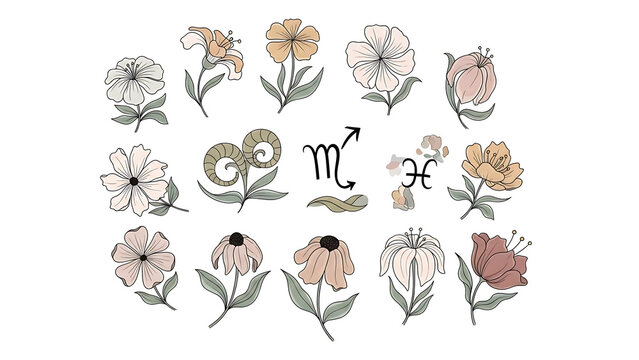 Zodiac flowers with scorpio symbol isolated on a transparent background