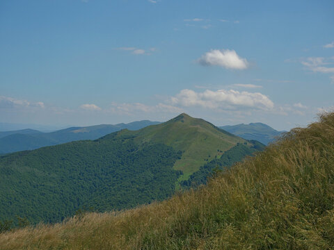 View of the meadows in the Bieszczady Mountains