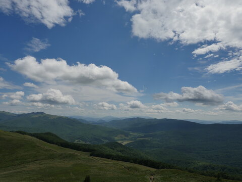 View of the meadows in the Bieszczady Mountains