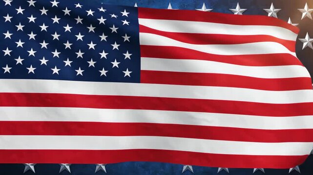Waving American Flag Animation with Starry Background and Stripes Seamless Loop Motion Graphic