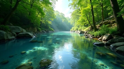 Obraz premium Clear forest river symbolizing clean water and conservation