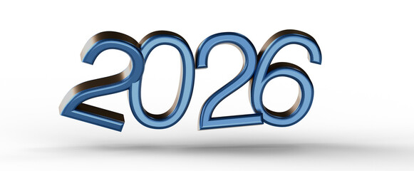 3D render of the year 2026 with a stylish blue design, perfect for new year greetings and futuristic themes. © vegefox.com