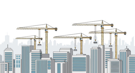Obraz premium Cityscape under construction with cranes and modern buildings 1.