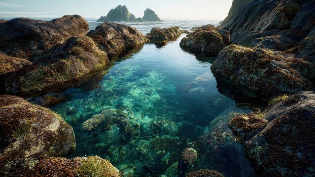 Tidal Pool Reflects Sky at Coast