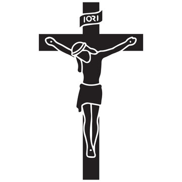 Crucifixion of Jesus Christ on cross with INRI sign