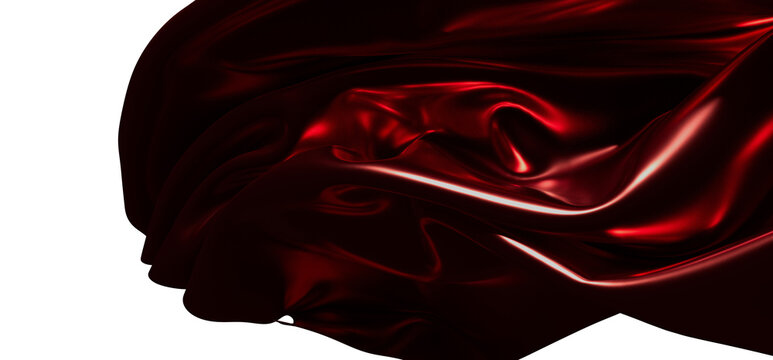 Abstract red silk fabric, flowing and waving. Shiny, glossy material. Perfect for design projects needing texture and lu