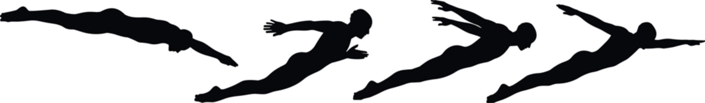 Swimming silhouette set swimmer dive stroke sport athlete vector illustration collection design