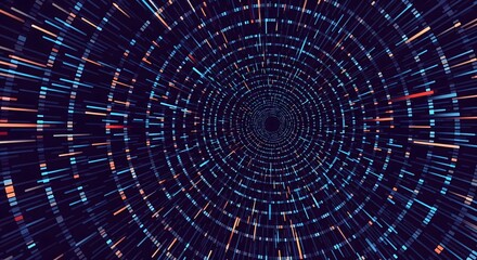 Fototapeta premium Abstract digital tunnel made of binary code and data lines suitable for matrix and internet themes providing a high speed and information rich visual perspective for coding backgrounds.