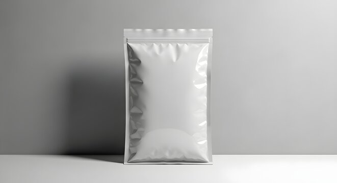 A sealed silver foil stand up pouch packaging