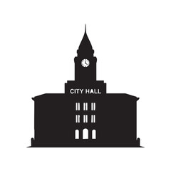 Obraz premium Classic city hall building silhouette with clock tower detailed architecture columns and arched windows for government municipal or historic landmark representation vector