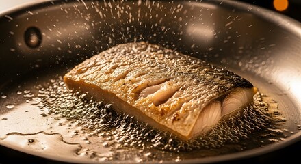 Close-Up of Fish Frying in Hot Oil with Golden Crust and Rapid Bubbles