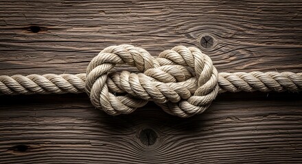 Obraz premium Rope with Knot on Wooden Background.