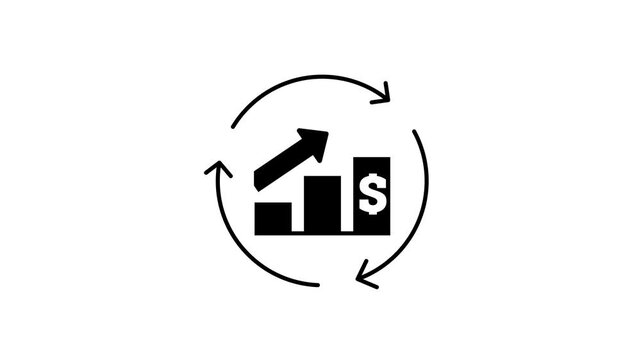 Financial growth revenue cycle animation with bar chart and arrows