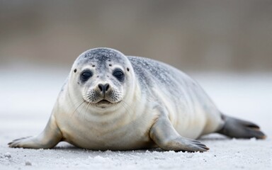 Young Harbor Seal Pup Resting on the Arctic Shoreline Looking at Camera with Large Eyes
