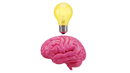 Pink Brain with Yellow Light Bulb