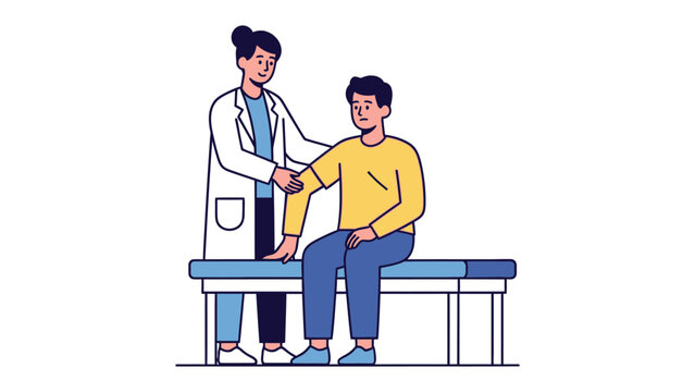 Patient's Examination: A medical professional conducts a detailed examination, assessing the patient's arm to provide essential care and diagnosis. The scene represents a moment of medical assessment.