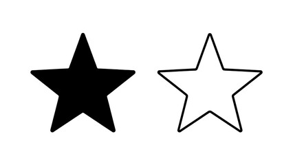 Obraz premium A minimalist star icon set featuring black solid silhouette and thin line outline vector shapes isolated on transparent background.