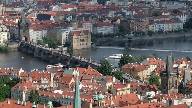 Prague, Czech Republic - February 8, 2026: Scenic View of Prague with the Charles Bridge and the Vltava River