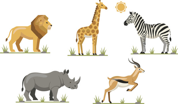 African Safari Animal Collection, Realistic Bengal Tiger and Cartoon Lion, Giraffe, Zebra, and Rhino Set for Kids and Education