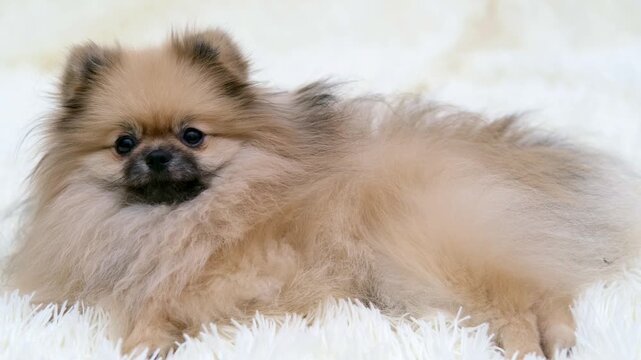 cute Pomeranian dog on a light background