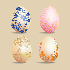 Fototapeta premium Set of Easter eggs with decorated pattern icon sign and symbol Easter holiday vector illustration. Isolated on white background design for banner, template, poster and cards.