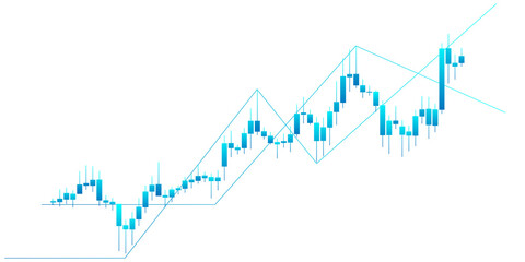 Cyan bullish candlestick chart showing upward price trend with breakout signal isolated on transparent background