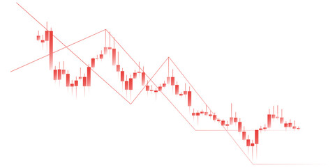 Obraz premium Red bearish candlestick chart showing downward price trend with technical analysis isolated on transparent background