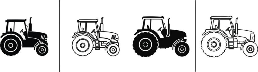 Fototapeta premium A collection of four distinct tractors showcasing various designs and features