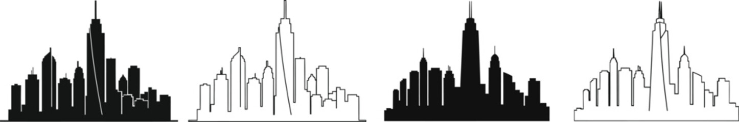 Fototapeta premium A stylized city skyline with abstract buildings and musical notes
