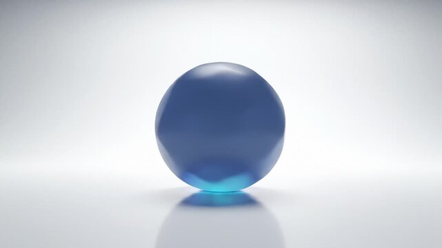 Abstract Blue Sphere Rotating Slowly on a White Reflective Surface With Subtle Lighting