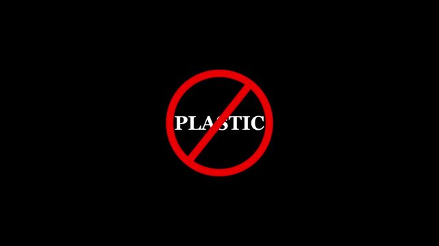 plastic prohibition sign animation, black background. Caution warning symbol, alert, error sign, security protection. plastic text looping animation.  4K Video motion graphic. 