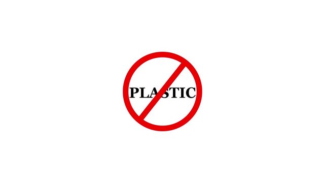plastic prohibition sign animation, white background. Caution warning symbol, alert, error sign, security protection. plastic text looping animation.  4K Video motion graphic. 