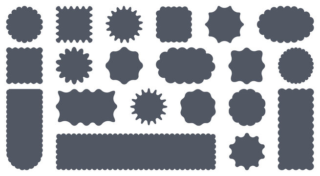Set round and oval, rectangular and square, arch shapes with curvy edges. Cute geometric forms with scalloped borders.