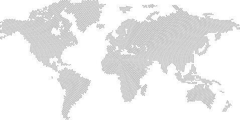 Obraz premium Halftone World Map Overlay Collection with Stylized Black Dot Continents on White Background