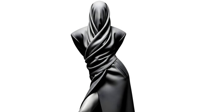 Woman Figure draped in dark fabric viewed from the back