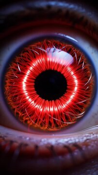 Digital eye with fiery glowing iris electric energy
