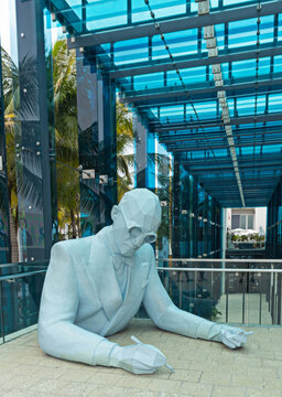 Miami, United States - July 04, 2025: Le Corbusier sculpture at Palm Court in Miami