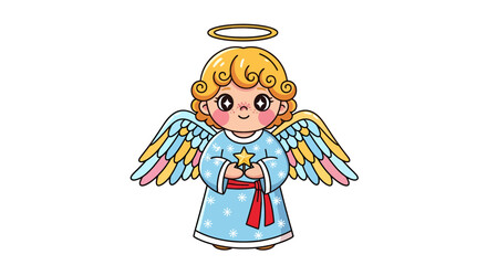 Obraz premium Charming illustration of a cute angel holding a star, spreading joy and festive cheer, perfect for